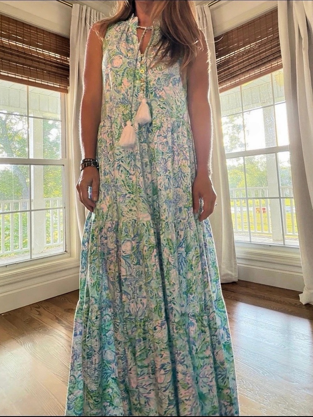 Lilly Pulitzer Malone Maxi Dress Maxi Dress Cotton Blue & Green Size Small NWT